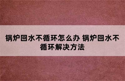 锅炉回水不循环怎么办 锅炉回水不循环解决方法